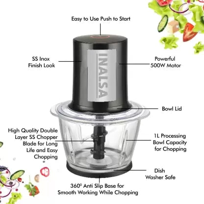 Inalsa Multi Chop 500 W Chopper  (Black) Inalsa Multi Chop 500 W Chopper  (Black)